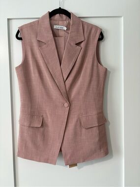 JustFab Sleeveless Blazer Vest & Slacks in Dusty Pink